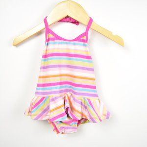 Striped bathing suit with peplum skirt 12m